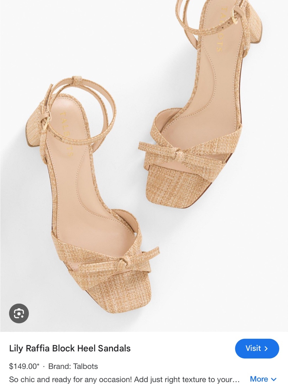 Talbots Raffia Knot Ankle Strap Block Heel Sandals in Natural Tan